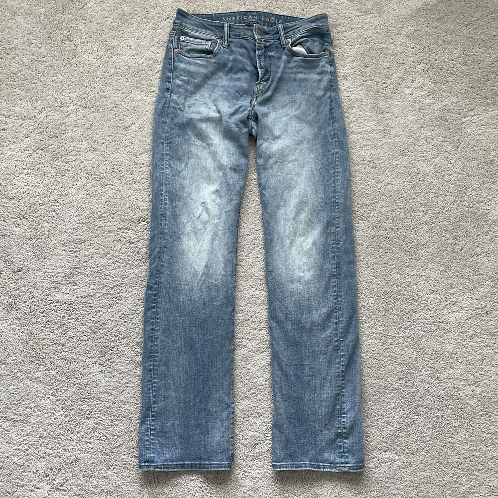 American Eagle Relaxed Straight AirFlex+ Jeans Mens 30x34 Blue Light Wash